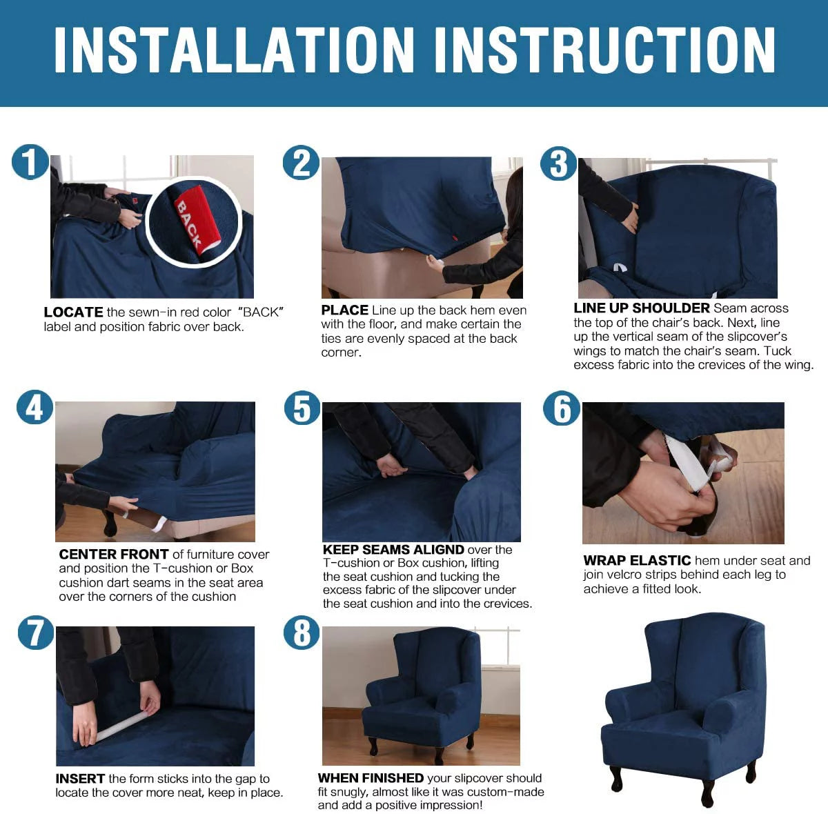 Super Stretch Velvet Slip Resistant Wingback Chair Slipcover W549