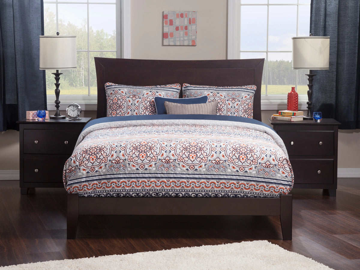 Full Low Profile Wood Platform Bed Frame with Panel Headboard C827638