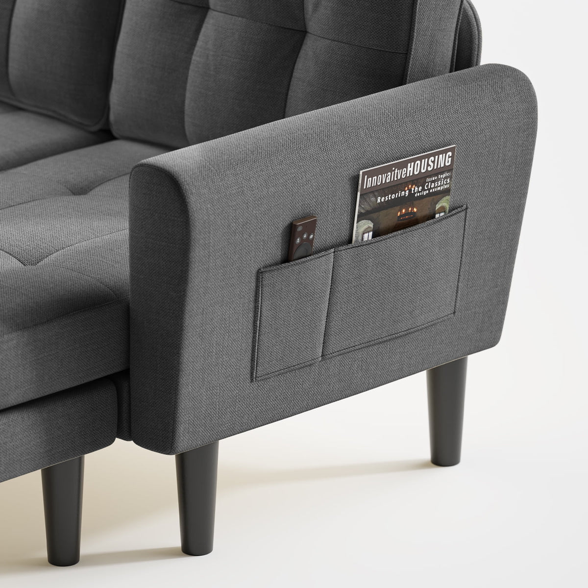Dark Gray L Shaped Sectional Sofa Bed with Ottoman P993