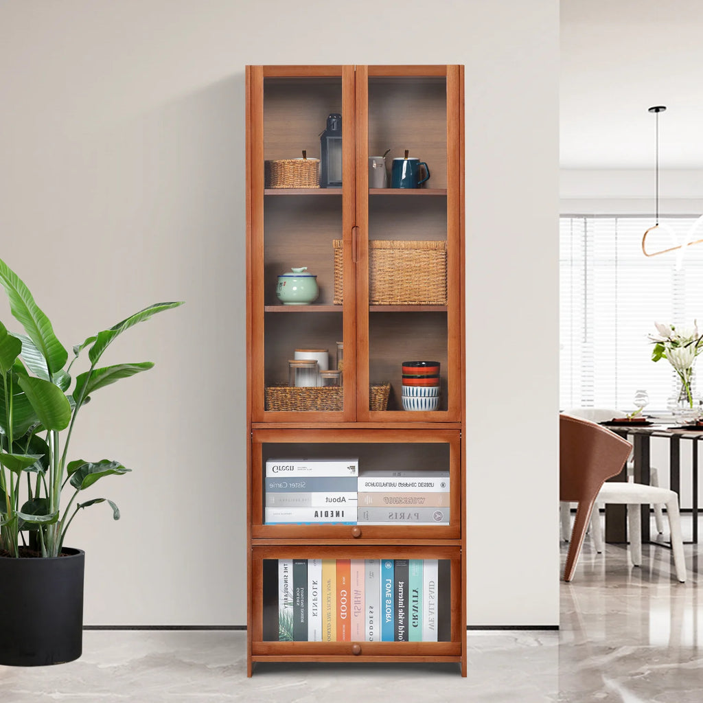 Bamboo 5 Tier Bookcase with Acrylic Doors P2269
