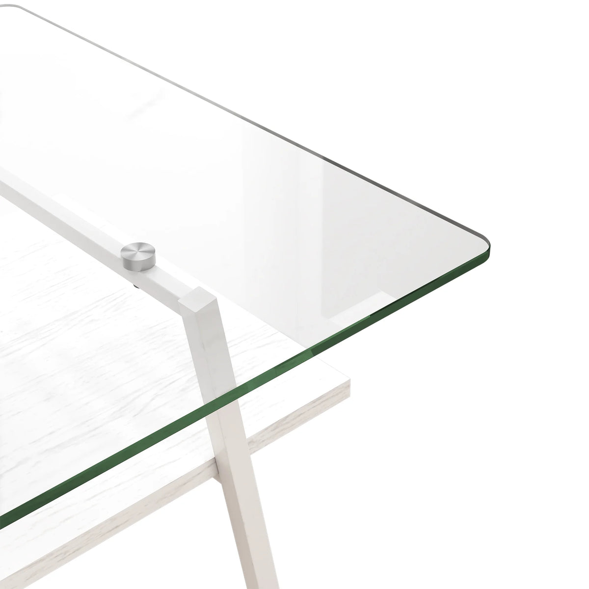 Rectangle Coffee Table with Tempered Glass Tabletop and White Metal Legs K9415