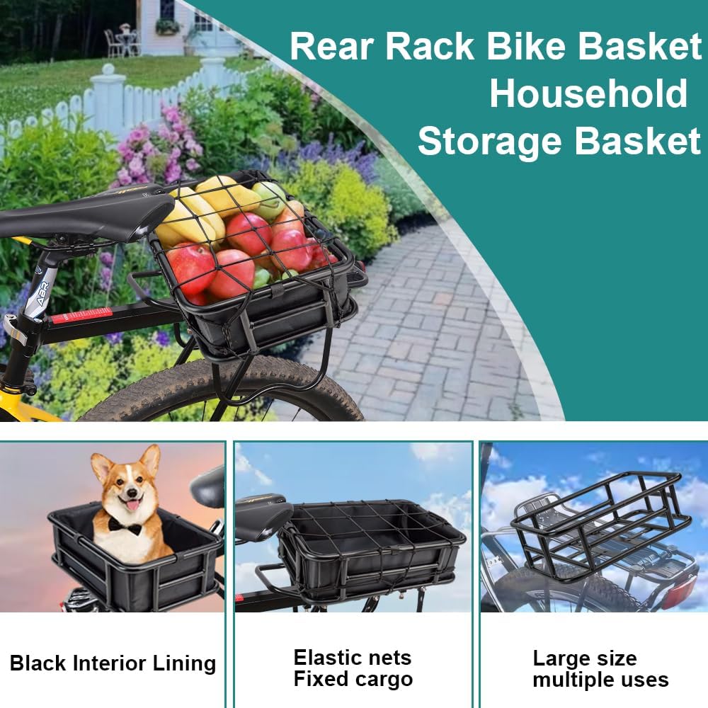 Large Rear Removable Metal Bicycle Basket with Black Liner D88745