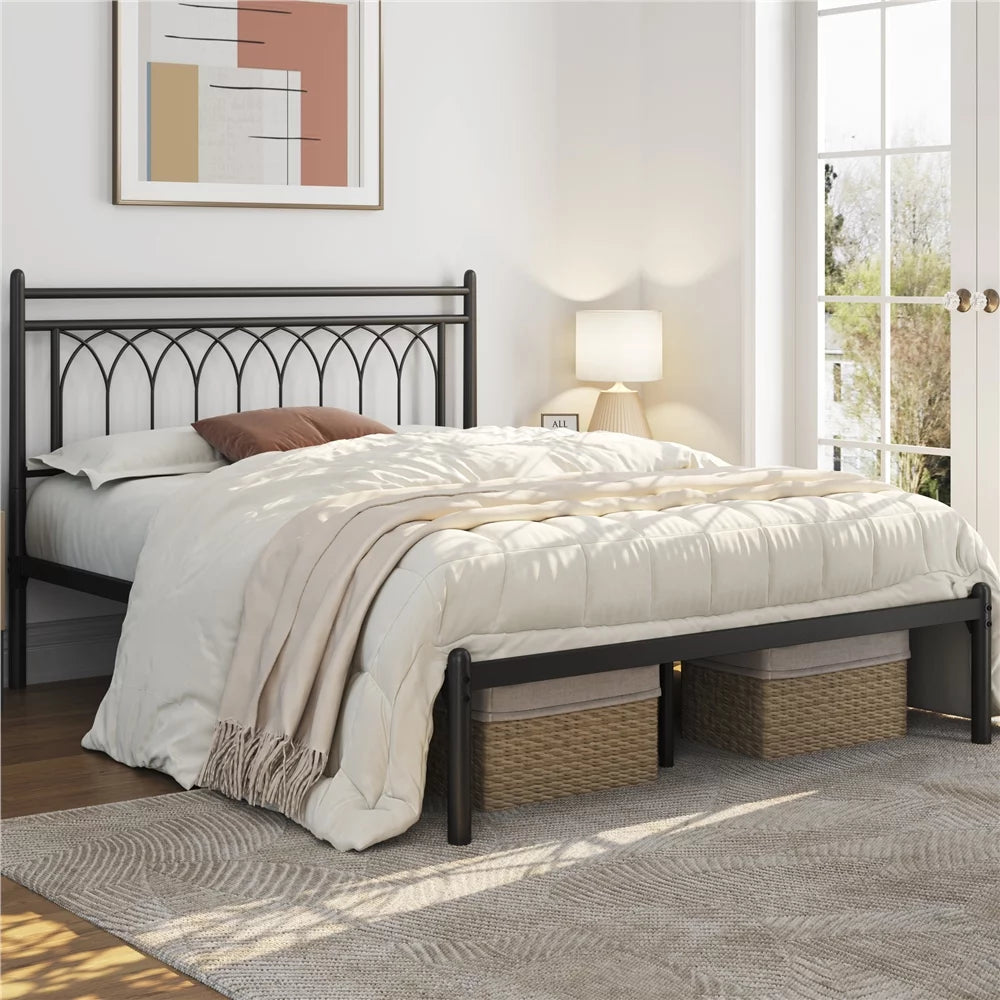 Queen Black Metal Bed Frame with Headboard R65572
