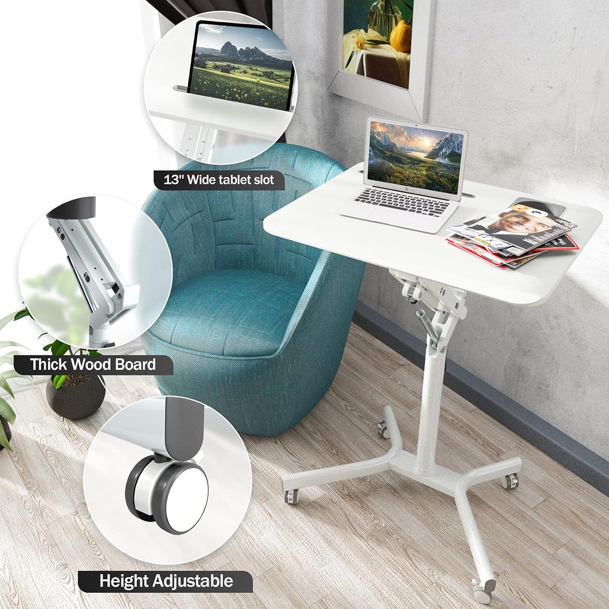 Pneumatic Height Adjustable Mobile Laptop Standing Desk A4234