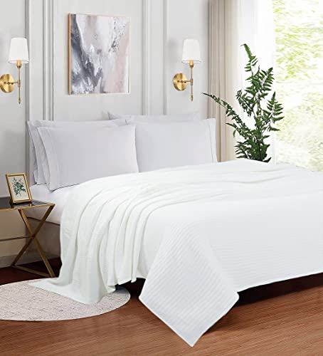 Queen Size White Cotton Throw Blanket 90 x 90 Inches V19325