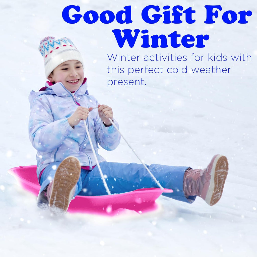 Pink 3 Pack Plastic Snow Sled with Pull Rope and Handles L2426