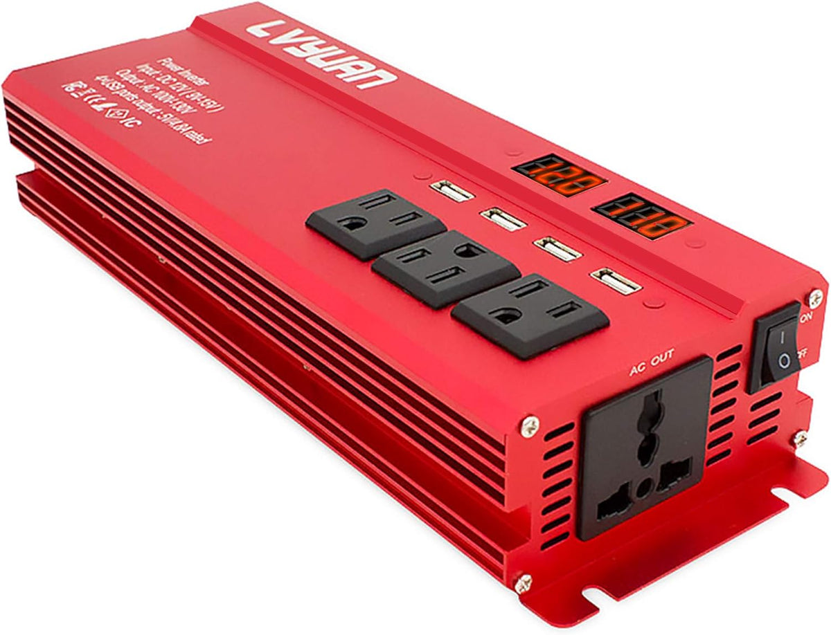 Power Inverter 1000W/2000W 4 AC Outlets 4 USB Charging Ports DC to AC 12V to 110V with Digital LCD Display Pack of 2 T46117