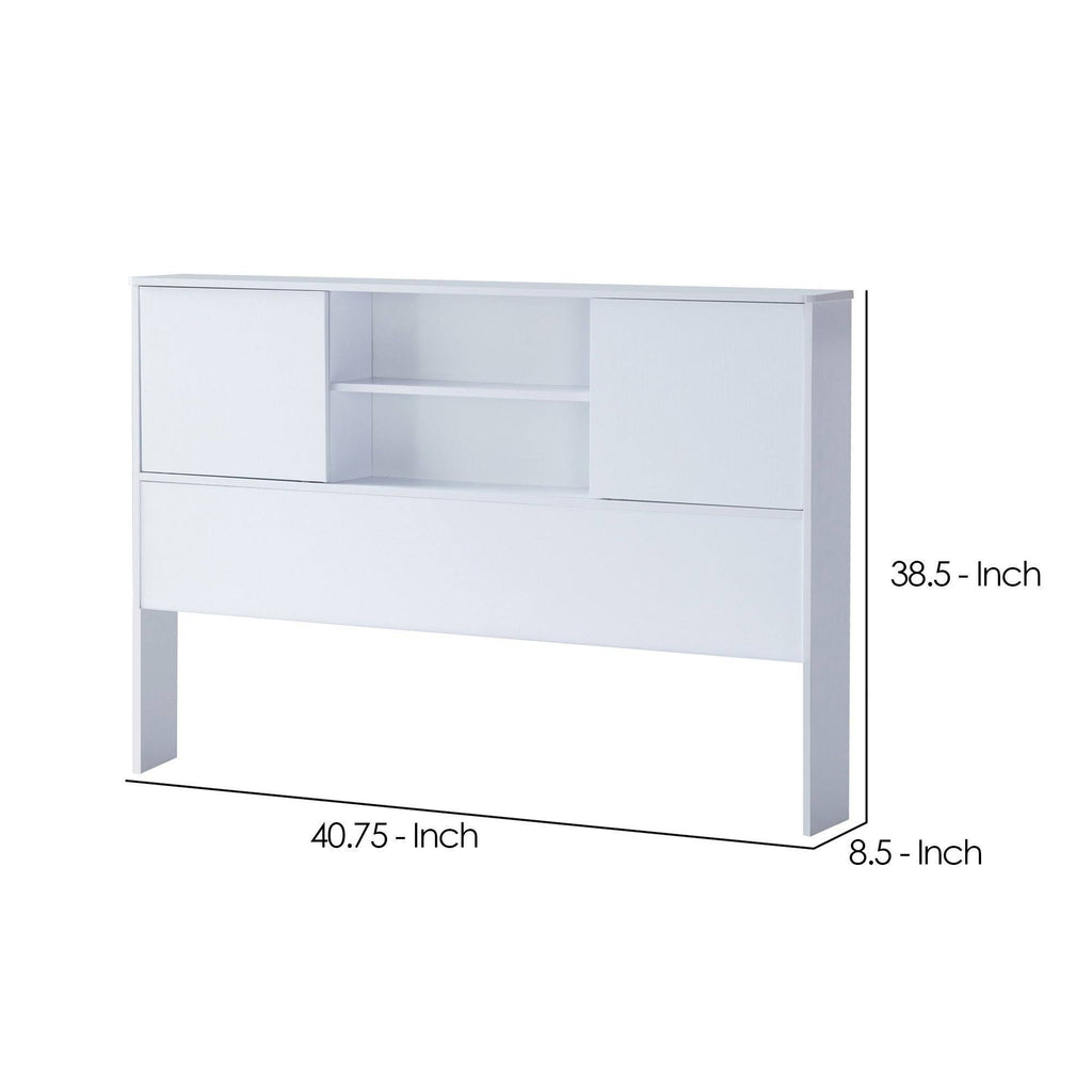 White Twin Bookcase Headboard with 2 Open Cubbies V617252