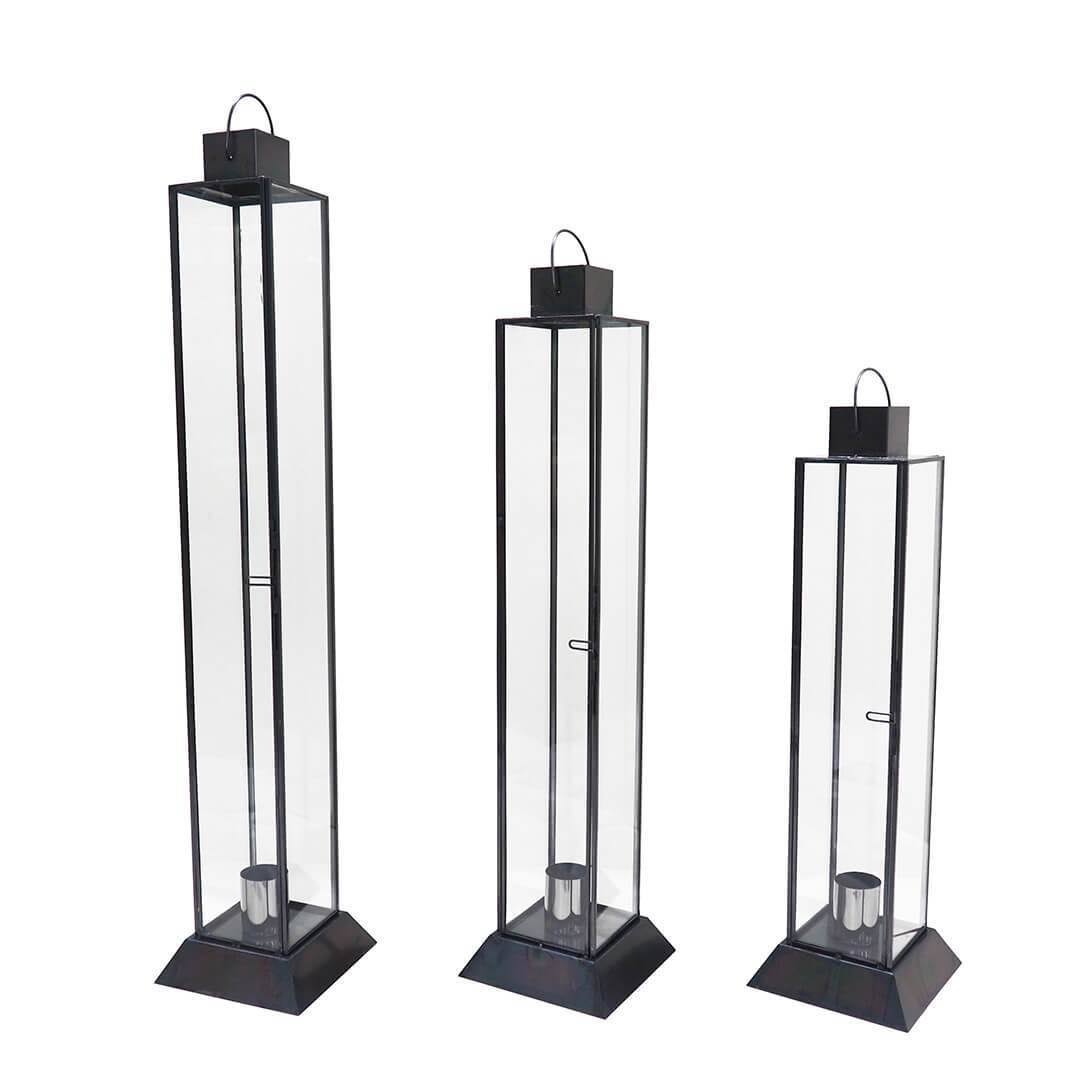 Black Glass Taper Candle Lantern Set X867