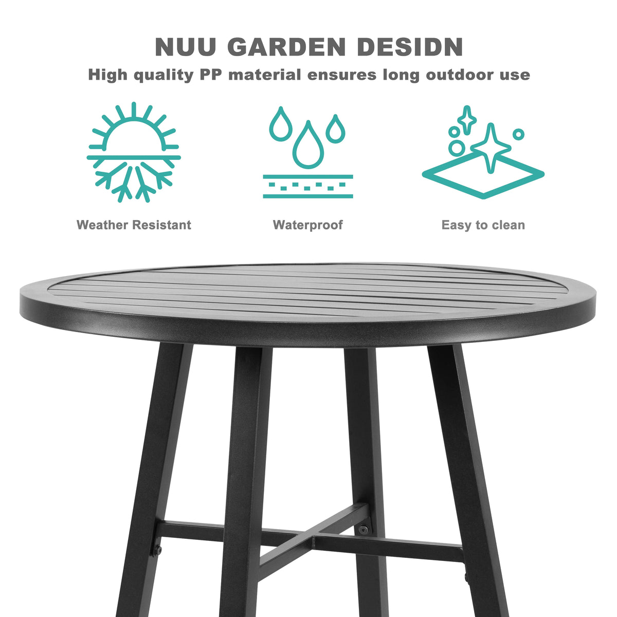 3 Piece Iron Stackable Patio Bistro Set with 2 Chairs and Round Table Black Y633230