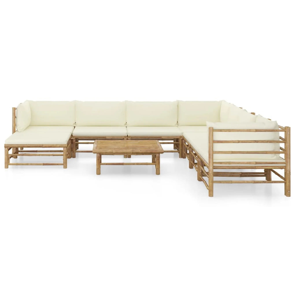 9 Piece Outdoor Sectional Sofa Set with Table Stool Bamboo C42533