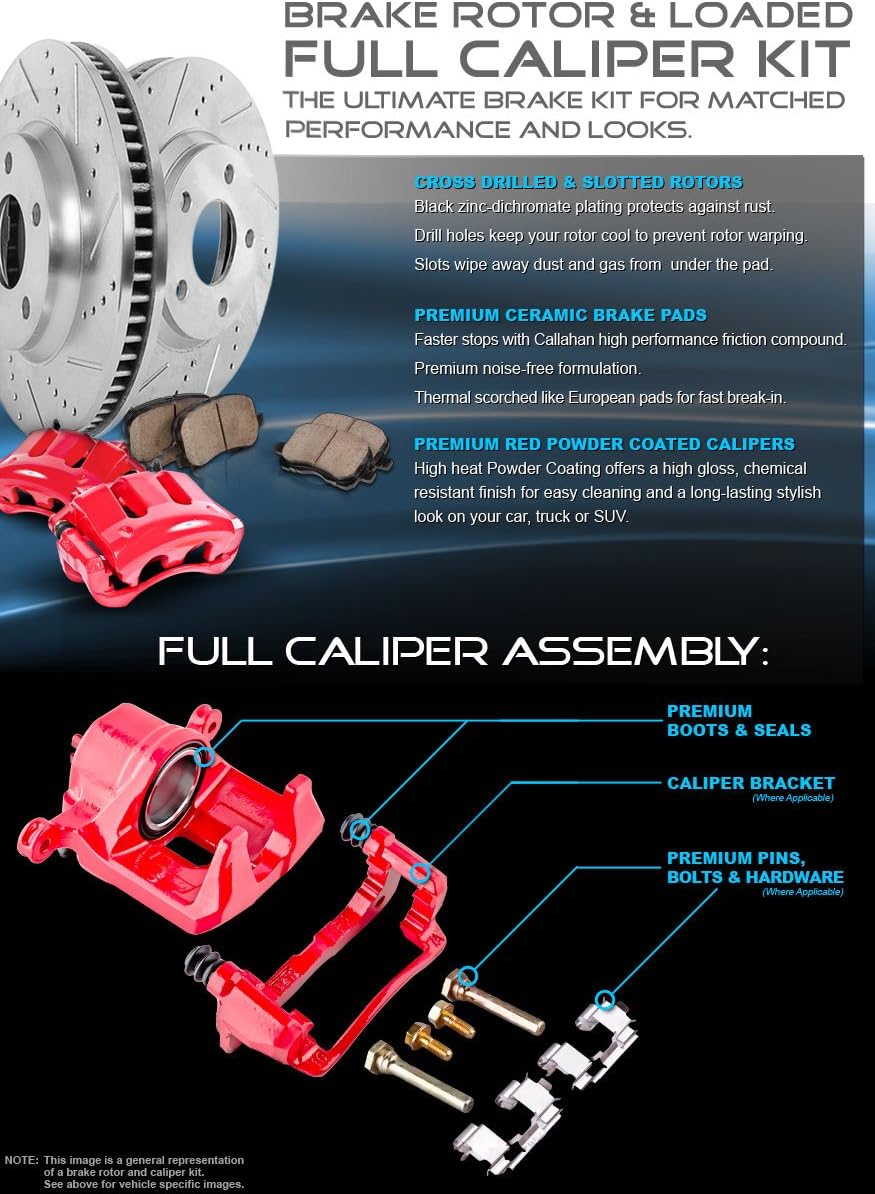 Powder Coated Red Calipers Rotors Ceramic Pads Performance Kit K6903