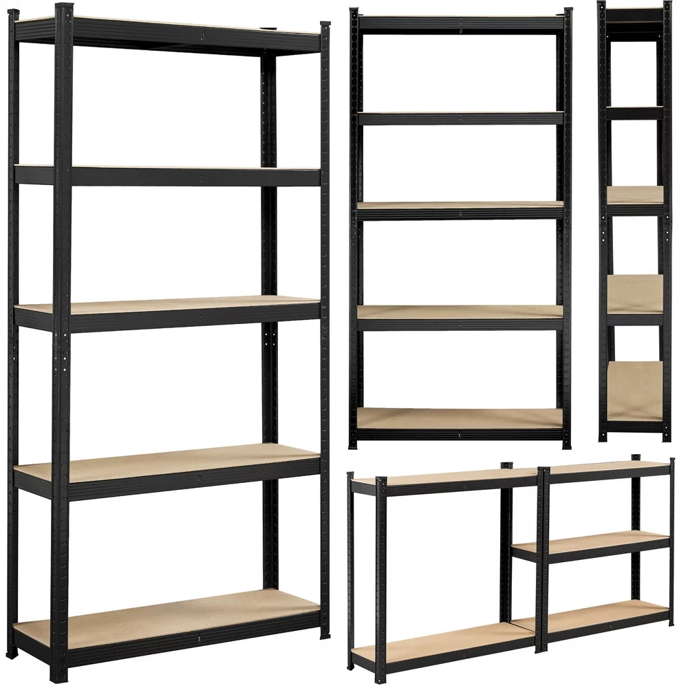 5-Shelf Adjustable Steel Storage Shelf Unit, Black, 2 Pack C706511