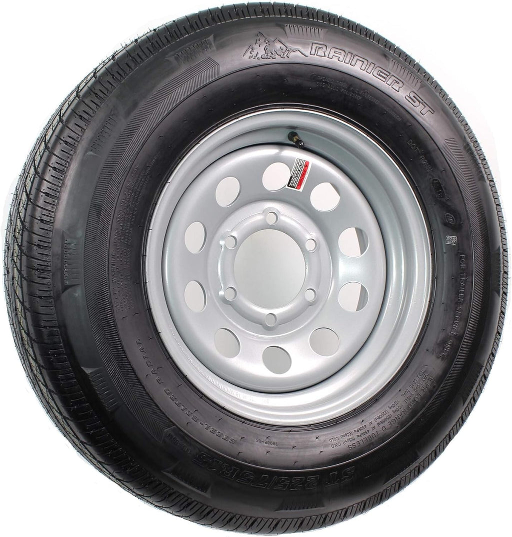 15" 6X5.5 Silver Modular Trailer Wheel with Radial ST225/75R15 10 PLY Tire Mounted E998
