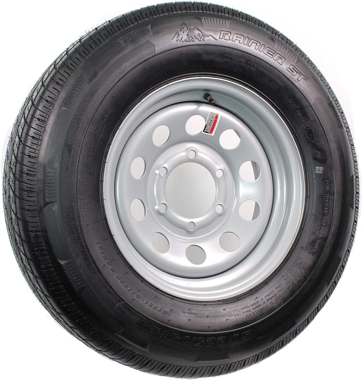 15" 6X5.5 Silver Modular Trailer Wheel with Radial ST225/75R15 10 PLY Tire Mounted E998