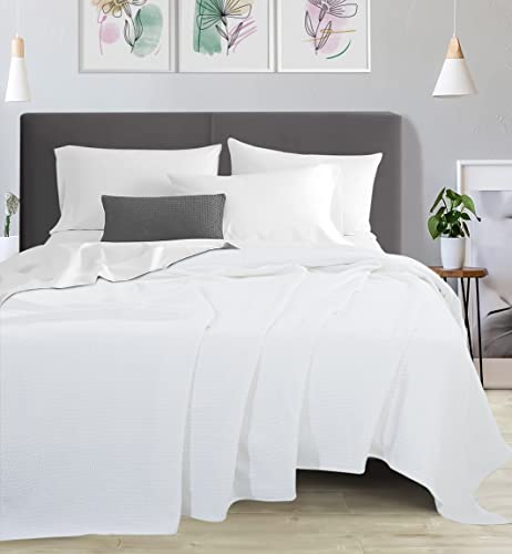 Queen Size White Cotton Throw Blanket 90 x 90 Inches V19325