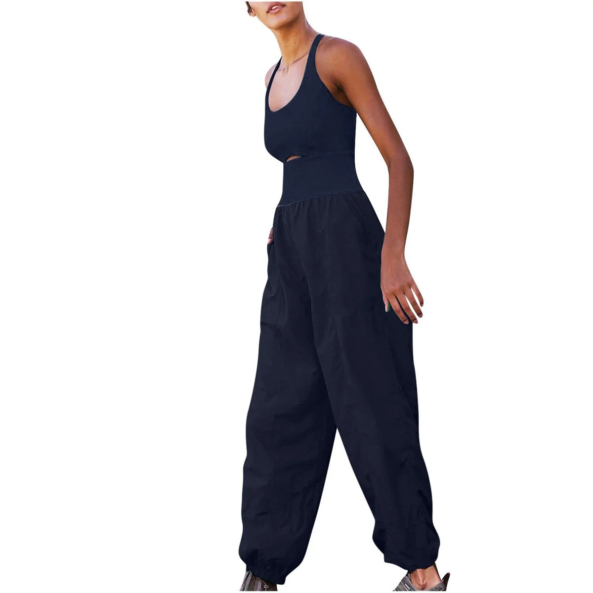 Square Neck Sleeveless Solid Color Sports Jumpsuit Q184793
