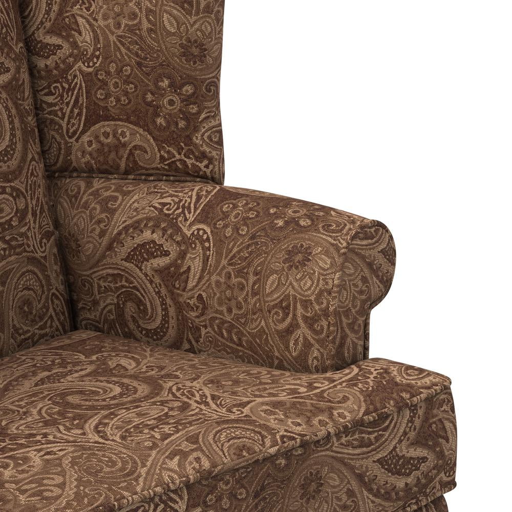 Paisley Cocoa Brown Chenille Fabric Wing Back Accent Chair T6201