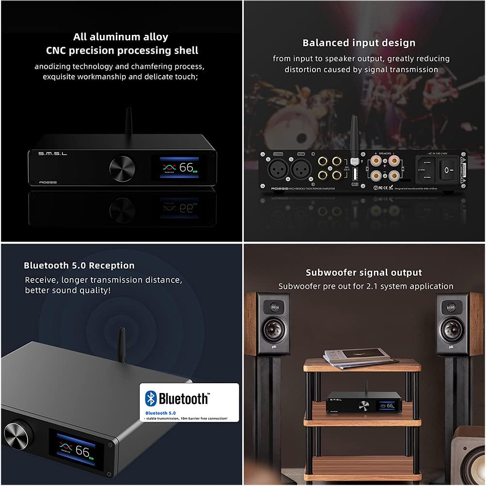 Digital Power Amplifier Bluetooth 5.0 2 Channel HiFi Desktop Amp with Remote Control K624
