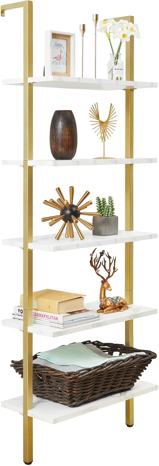 5-Tier Wall-Mounted Bookshelf with Metal Frame I83715
