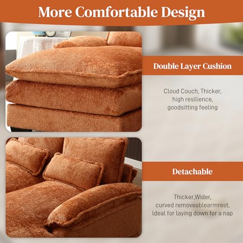 U Shape Sectional Sofa, 110" Upholstery Modular Sofa, 4 Seat Chenille Sleeper Sofa with Double Chaise, Orange Q5934