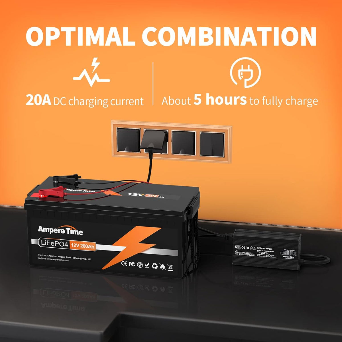 12V 300Ah LiFePO4 Battery with 20A Charger E564