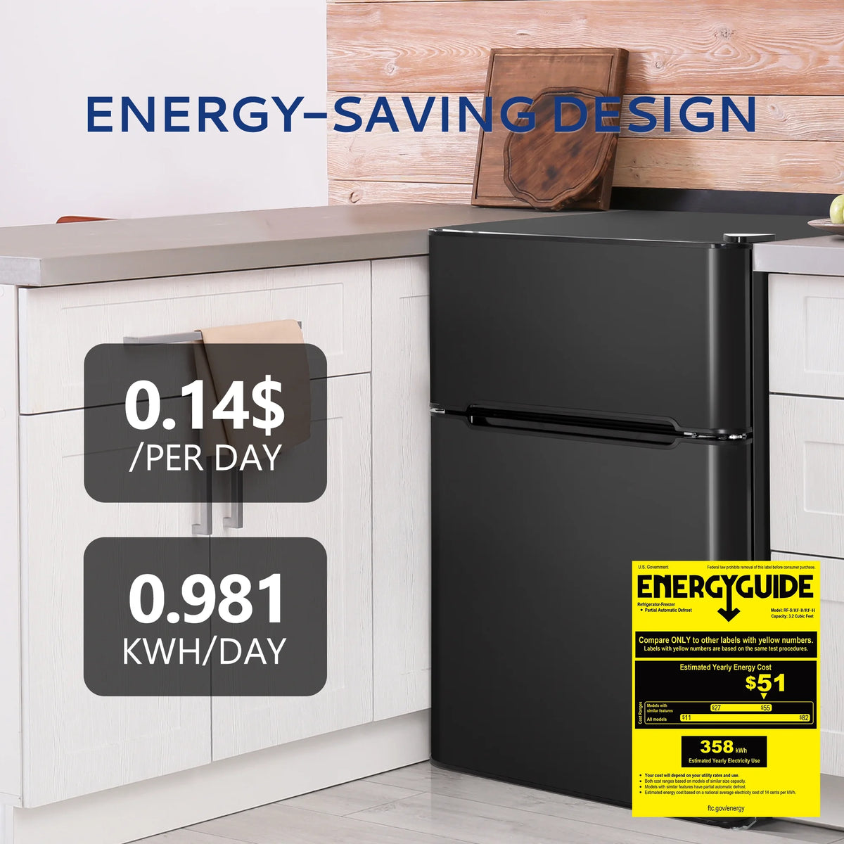 Black 3.2 Cu ft Two Door Mini Refrigerator with Freezer B277107