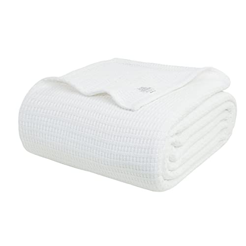 Queen Size White Cotton Throw Blanket 90 x 90 Inches V19325