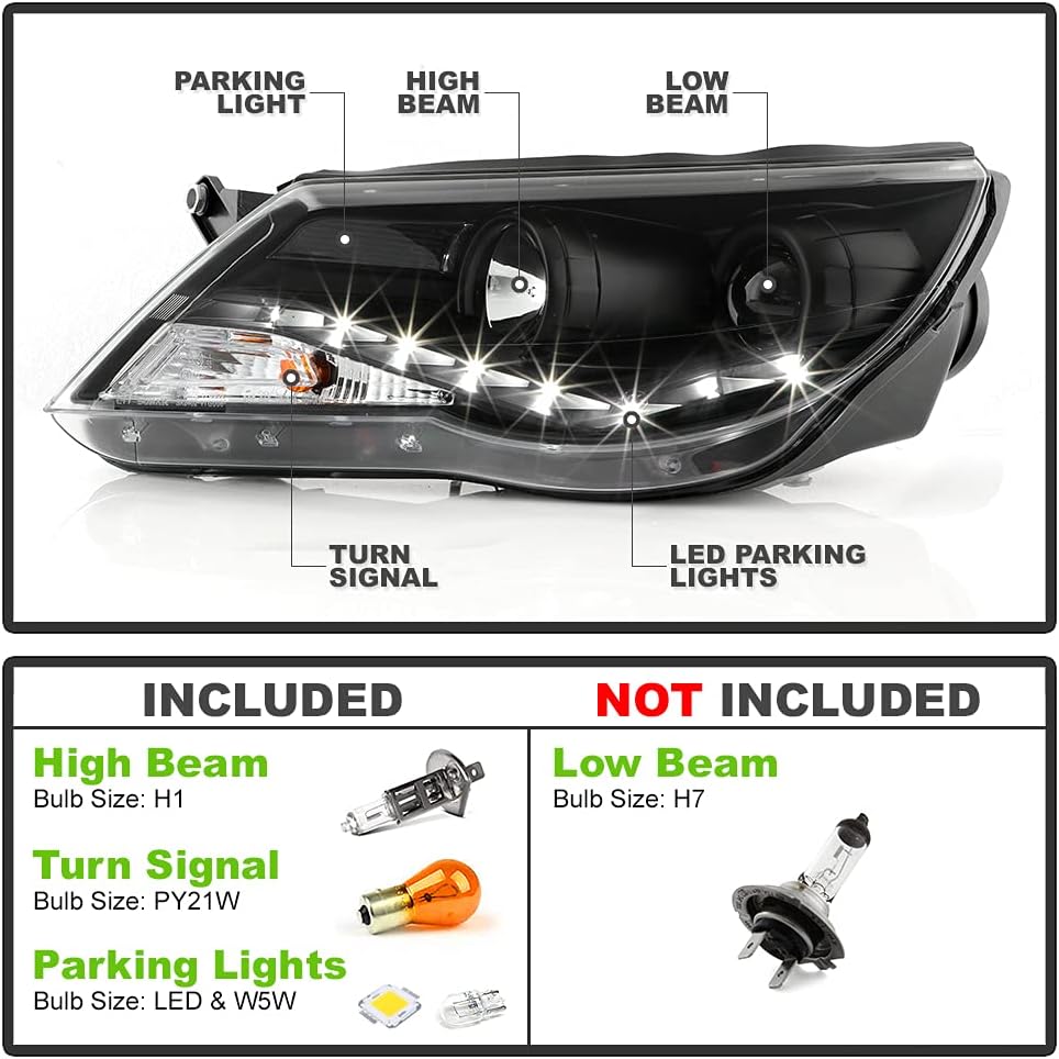 2009-2011 Volkswagen Tiguan Black Housing Projector Headlights I841460