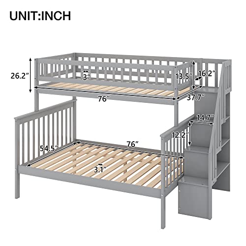 Twin Over Twin/Full Bunk Bed with Twin Size Trundle and Drawers, Solid Wood P323873