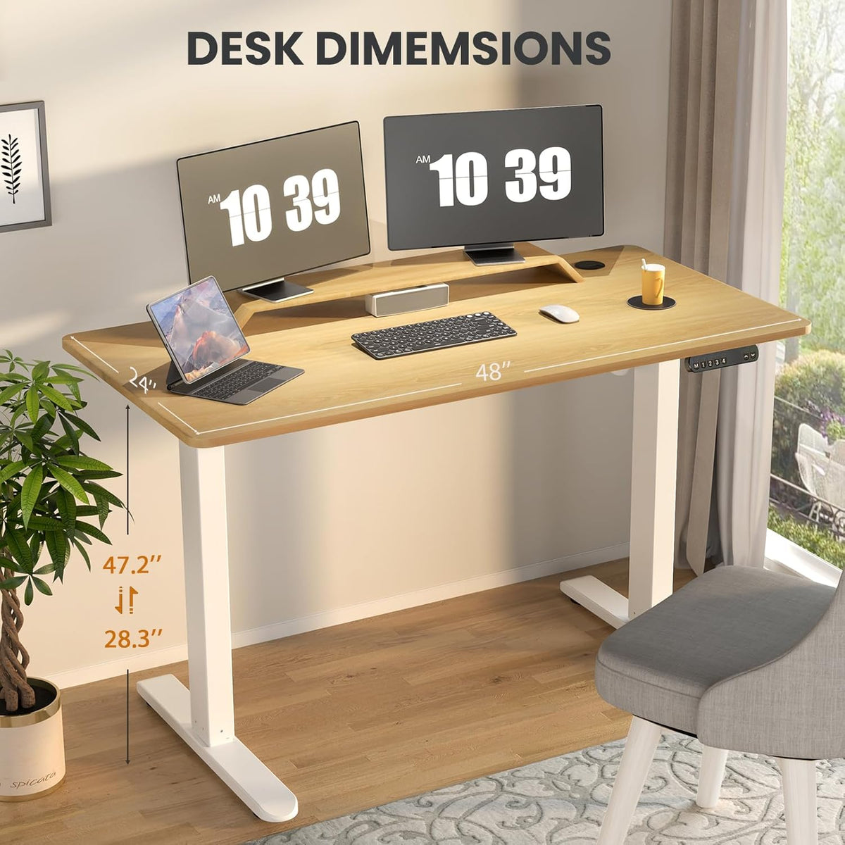 Electric Standing Desk 48 x 24 Inch Adjustable Height Desk with 4 Memory Presets (Maple) G311463