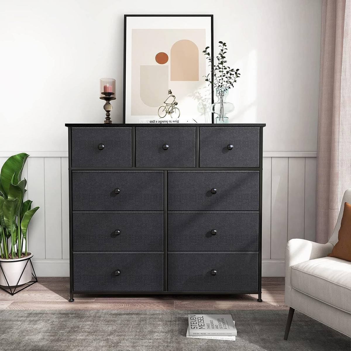 Black Grey 9 Drawer Dresser G8201