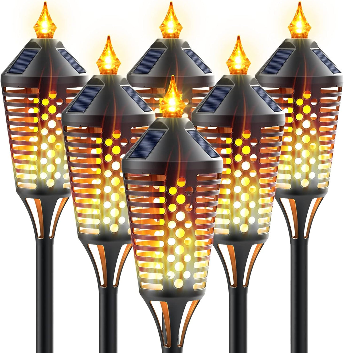 6 Pack Waterproof Solar Torch Lights with Flickering Flame I774
