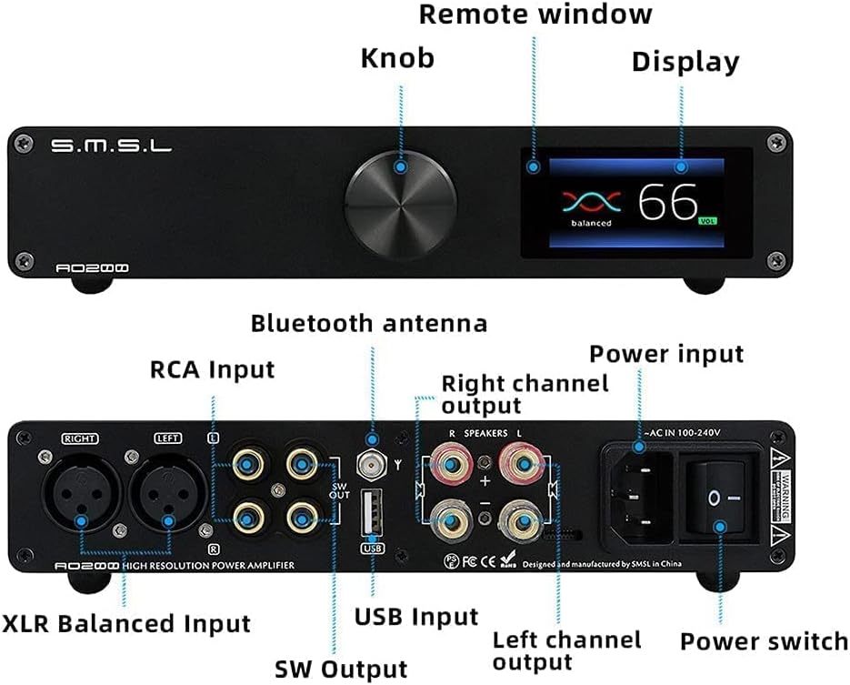 Digital Power Amplifier Bluetooth 5.0 2 Channel HiFi Desktop Amp with Remote Control K624