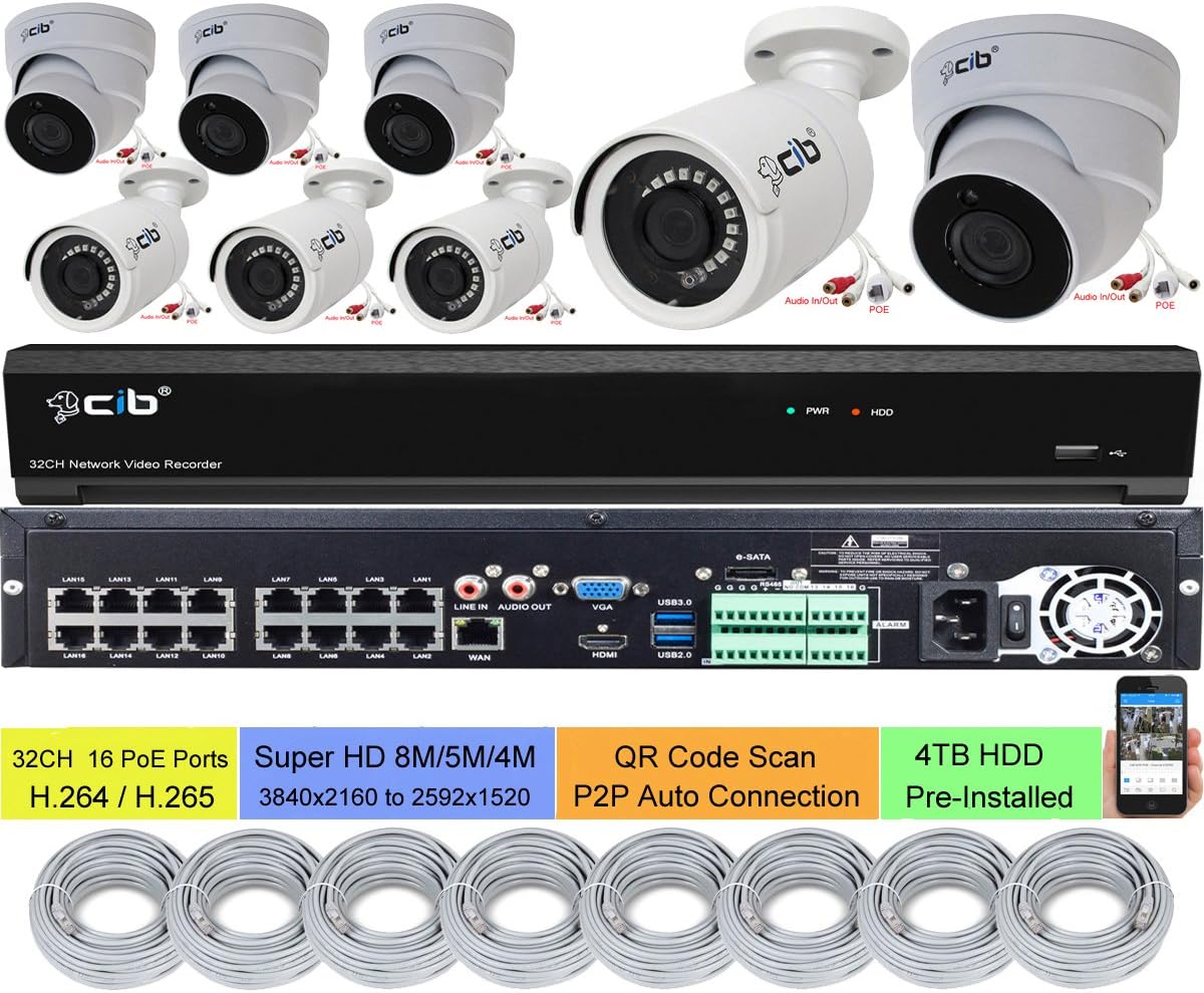 32CH NVR 8MP 5MP 4MP H.265 HDMI 4K Output with 4TB HDD C5034