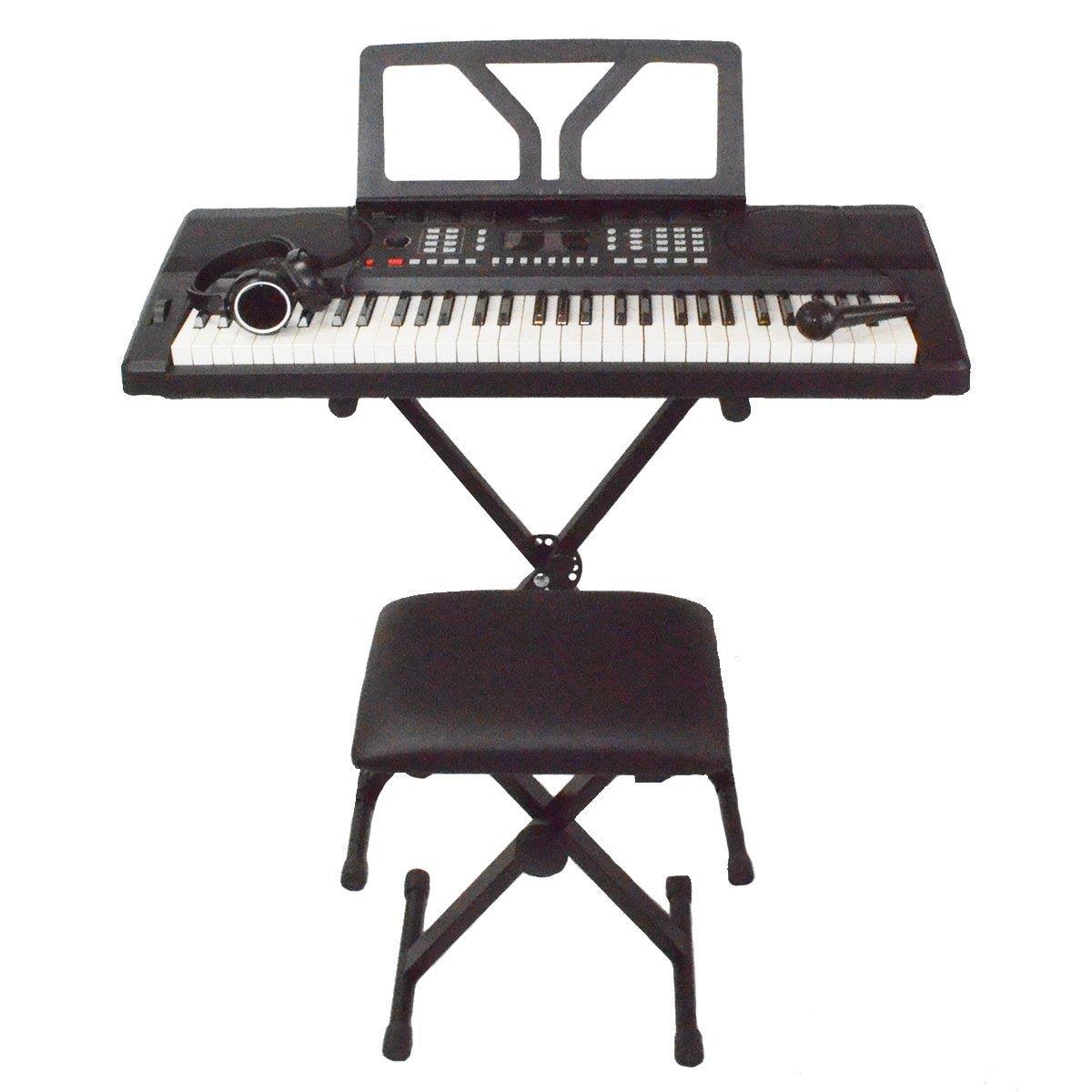 61 Key Portable Electronic Digital Keyboard Piano with Stand, Bench, Headphones, Microphone, Adapter R754378