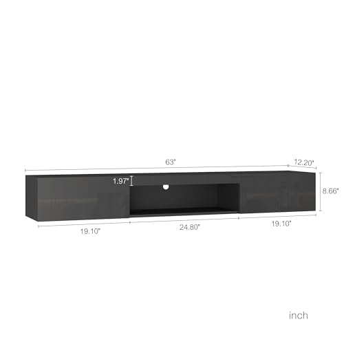 65" Floating TV Stand with LED Lights and Storage I9792