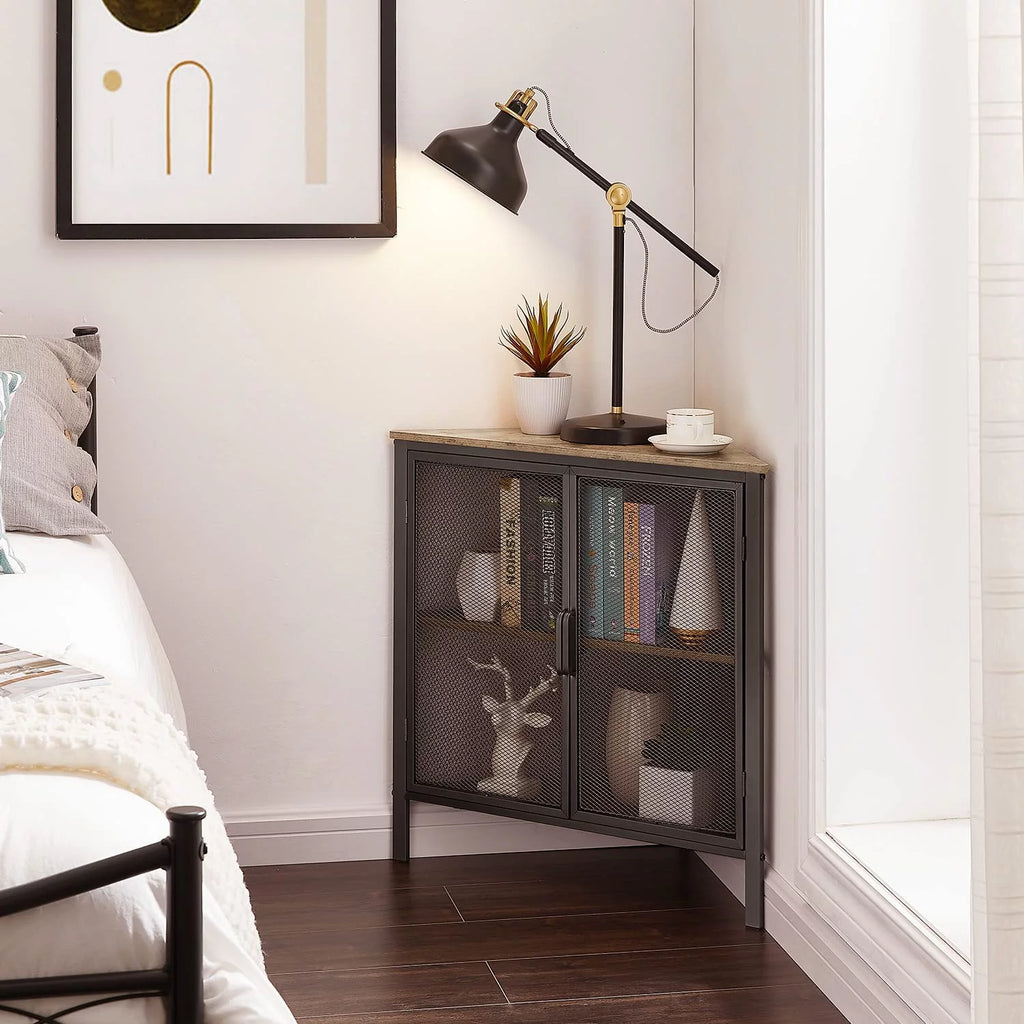 Brown and Black Corner Cabinet with Two Doors and Shelves H6925