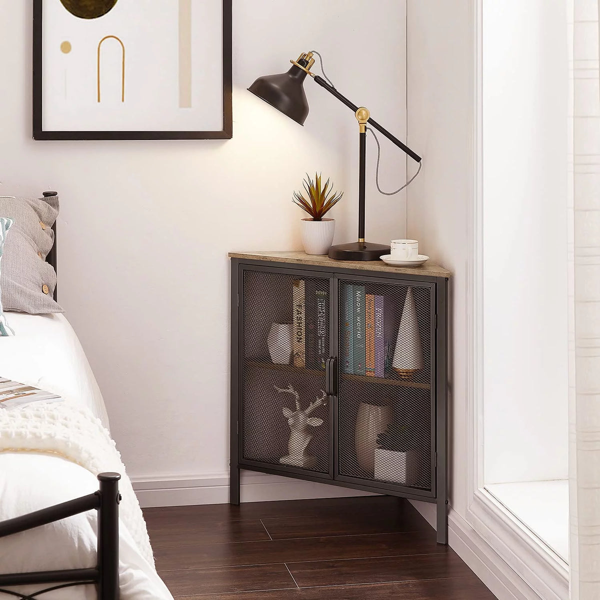 Brown and Black Corner Cabinet with Two Doors and Shelves H6925