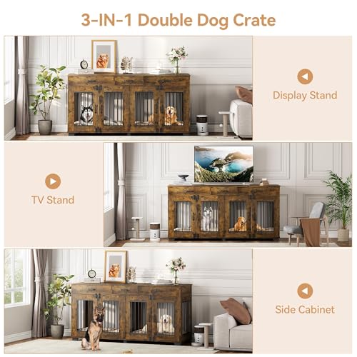 White Wooden Double Dog Crate with 3 Drawers B322