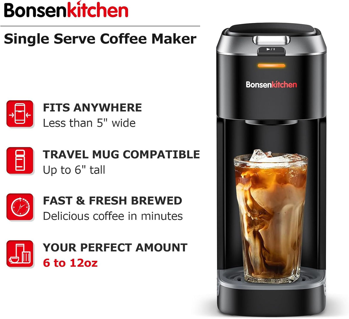 Single Serve Coffee Maker for K Cup Capsule, Brew Sizes 6 to 12oz A591838