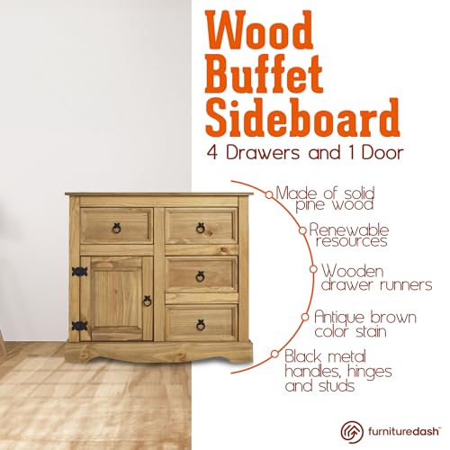 Solid Wood Buffet Sideboard with 3 Doors and 3 Drawers L39854