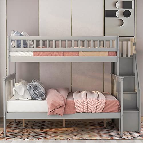Twin Over Twin/Full Bunk Bed with Twin Size Trundle and Drawers, Solid Wood P323873