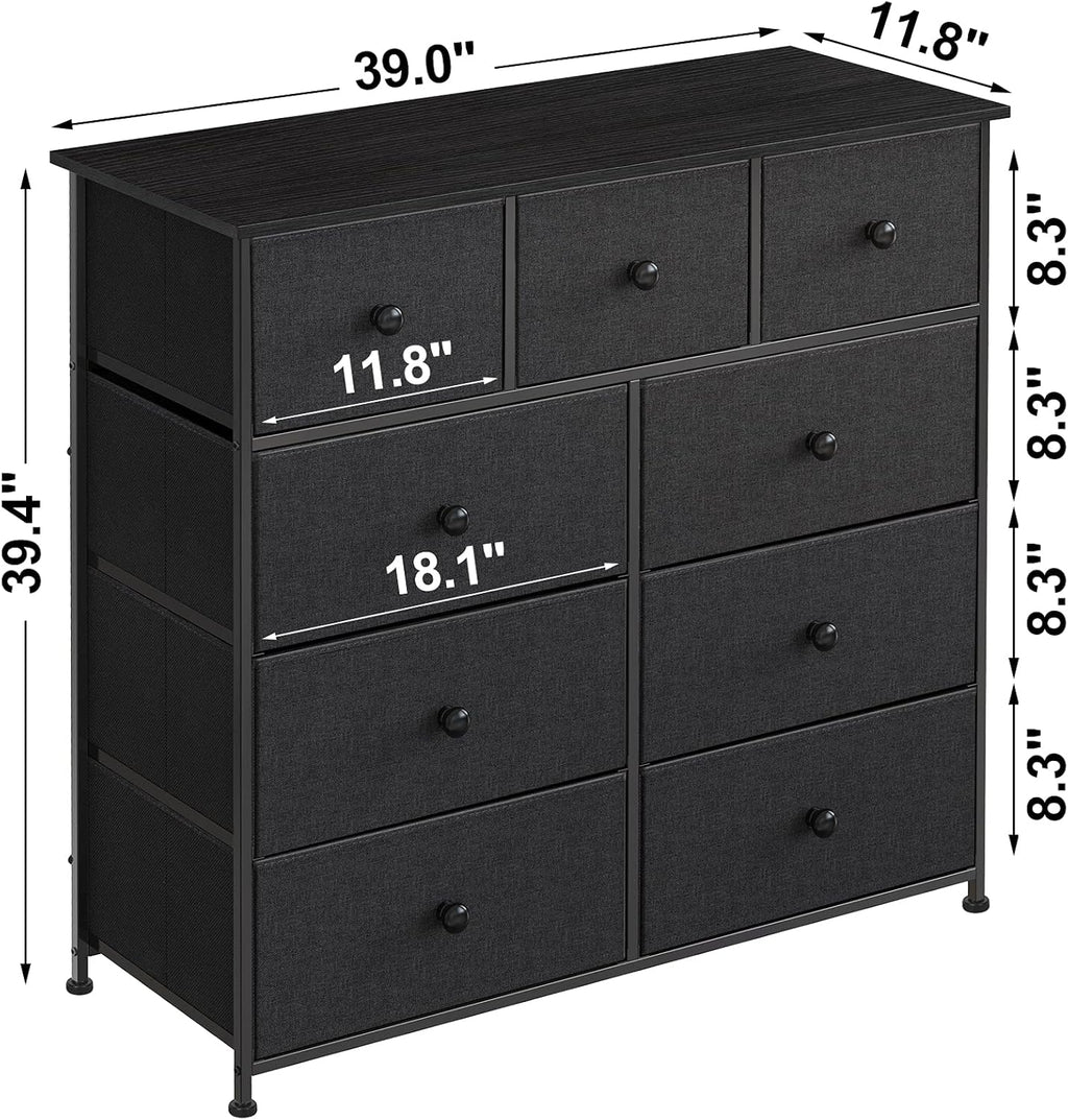 Black Grey 9 Drawer Dresser G8201