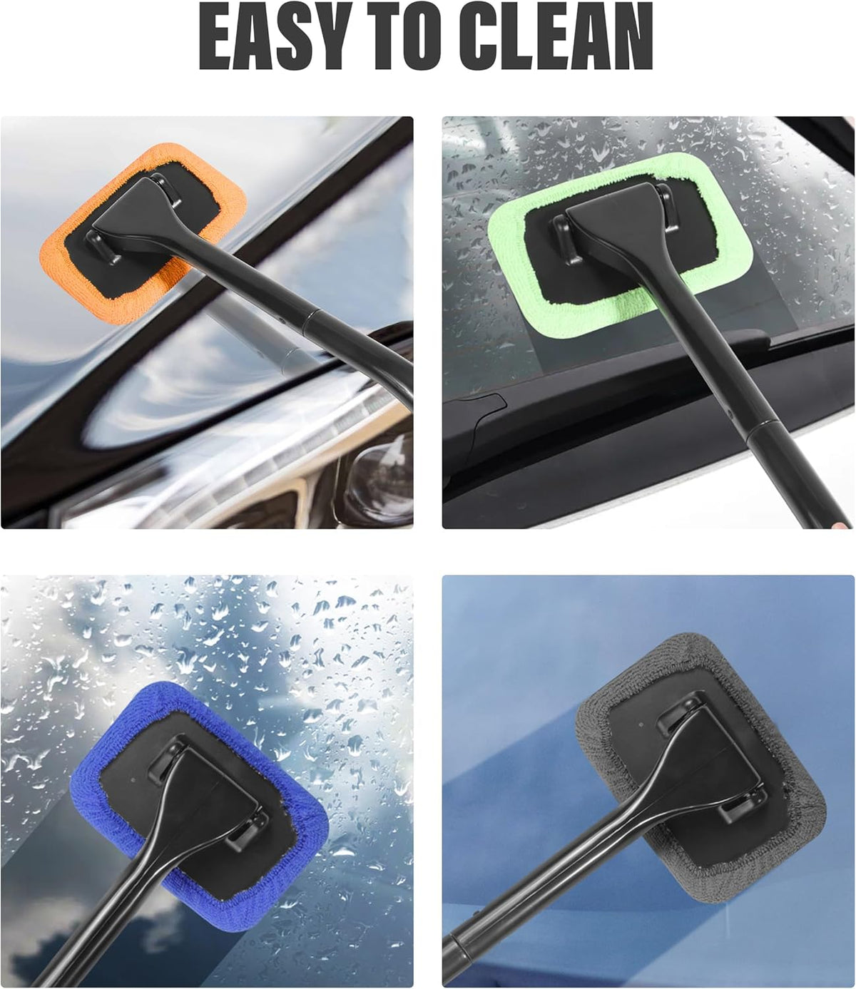 Car Window Cleaner Tool with Extendable Handle and Microfiber Cloth L6227
