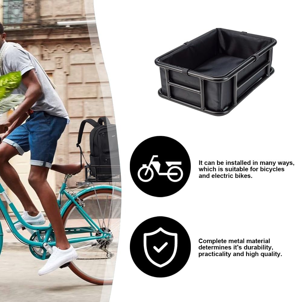 Large Rear Removable Metal Bicycle Basket with Black Liner D88745