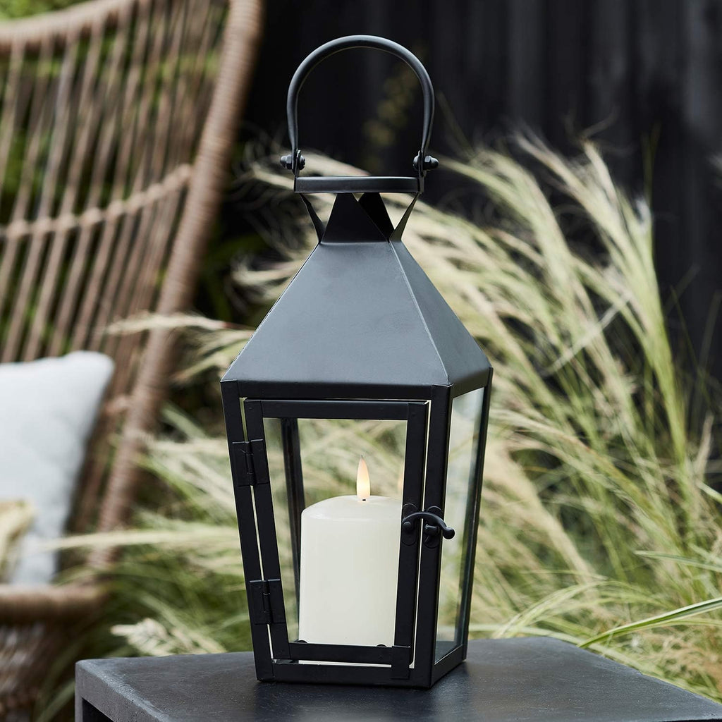Black Metal LED Flameless Candle Lantern C240615