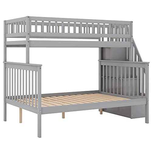 Twin Over Twin/Full Bunk Bed with Twin Size Trundle and Drawers, Solid Wood P323873