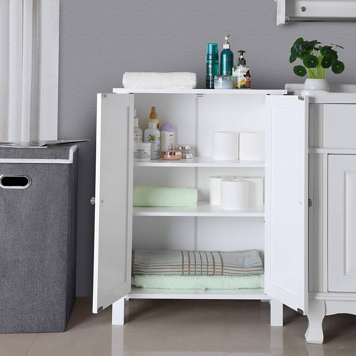White Free Standing Bathroom Floor Cabinet with Adjustable Shelf R59752