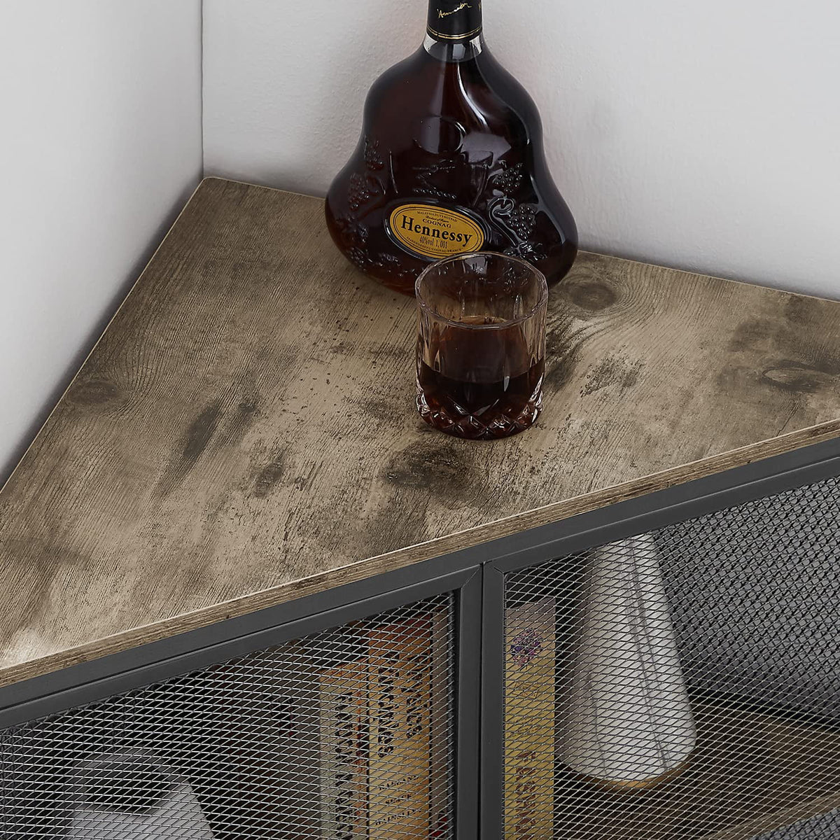 Brown and Black Corner Cabinet with Two Doors and Shelves H6925